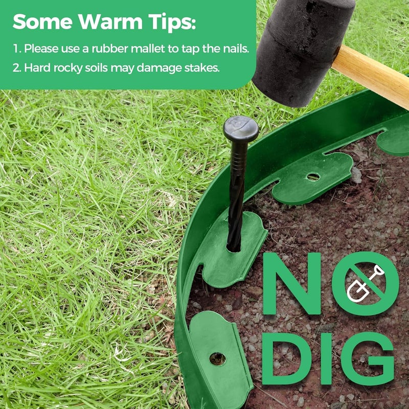 FunFanso 2-Inch x 66 FT Landscape Edging Border with 100 Spikes, Garden Edging Lawn Edging Border Kit, Plastic Edging Border Flexible for Garden Flower Beds Lawn Yard Pathway (Green) - Image 3